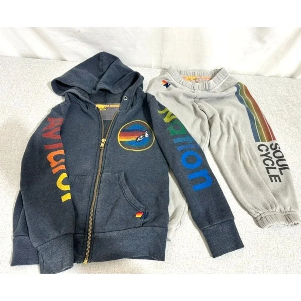 Aviator Nation 2/4T Navy Blue Logo Zip Hoodie & Gray Soul Cycle Logo Sweats